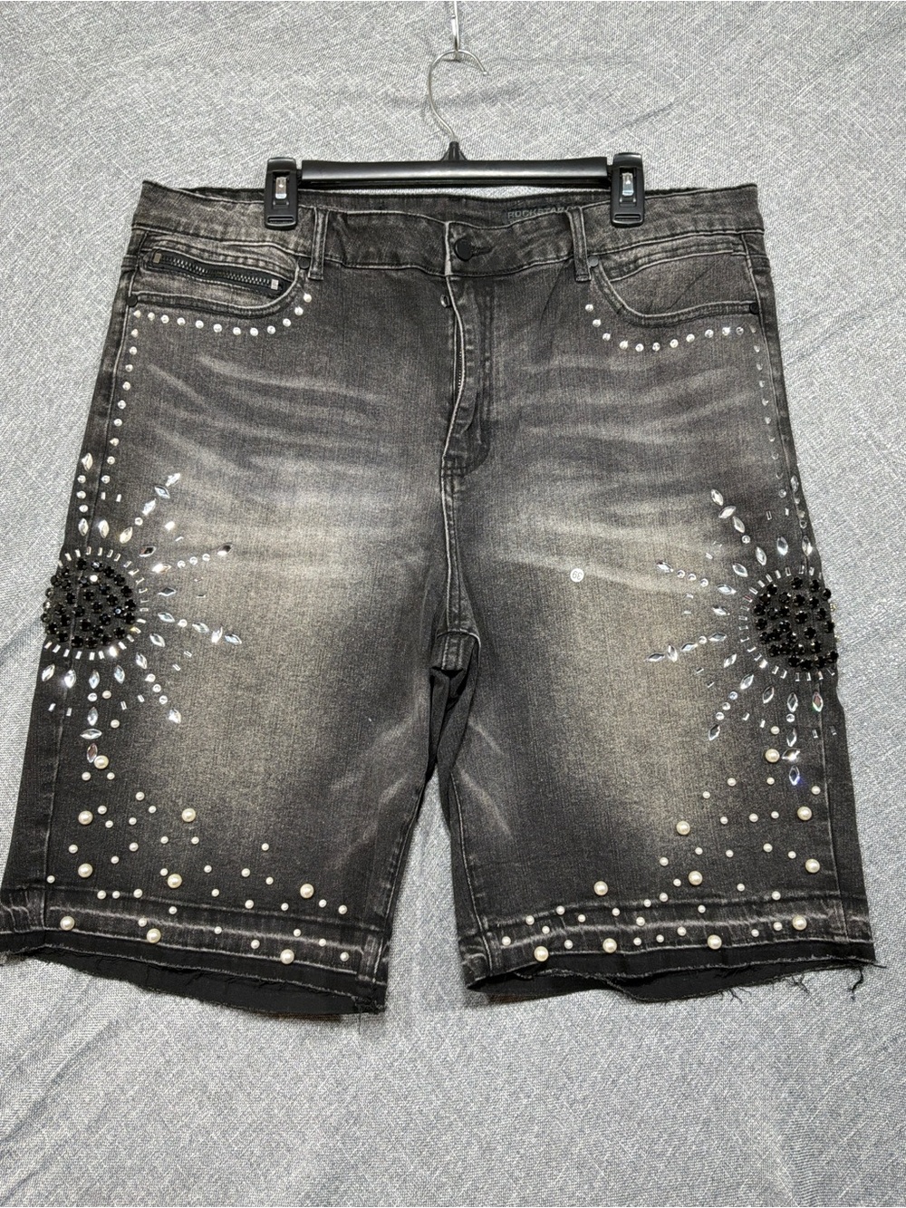 Men's Embellished Black Denim Shorts